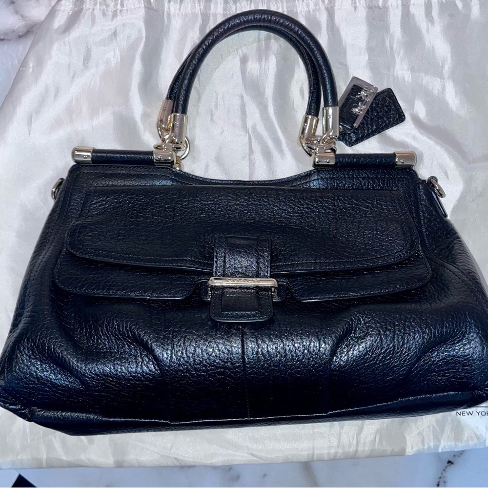 Coach Black Leather Satchel with Gold Accents